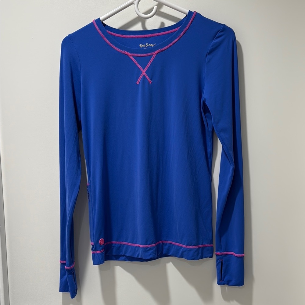 Lilly Pulitzer Luxletic Blue Top with Pink Accents